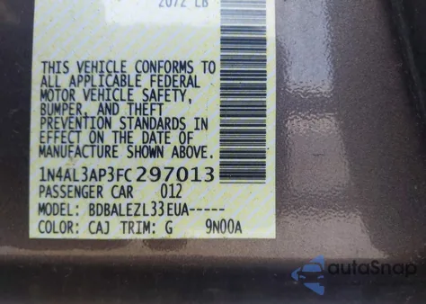 2015 Nissan Altima 2.5/2.5 S/2.5 Sl/2.5 Sv из США, поврежденный, VIN 1N4AL3AP3FC297013